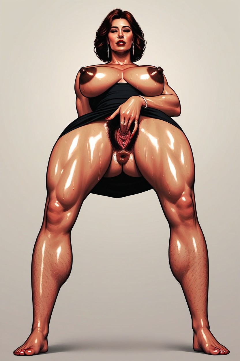 Muscular Legs, Backward View, Dark Nipples MILF AI Porn