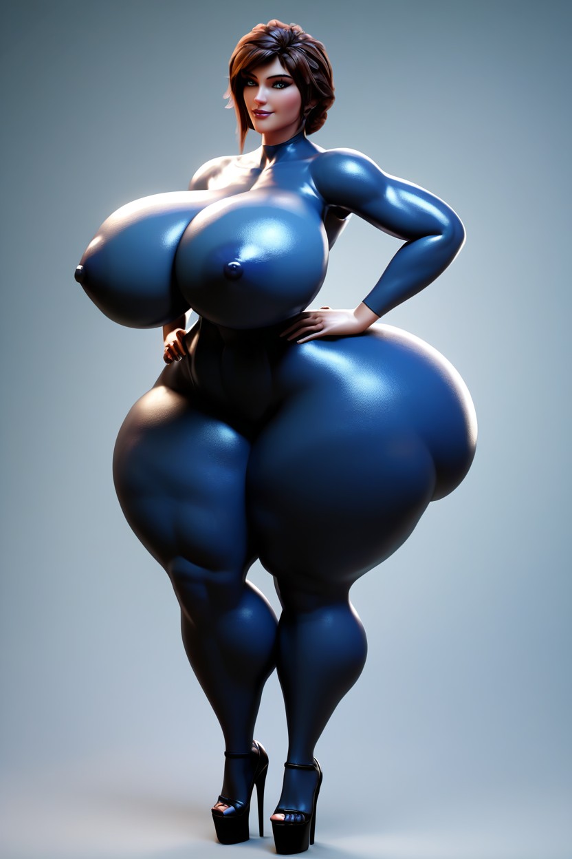 Massive Bbl, Perfect Hair, Blue Bodysuit MILF AI Porn