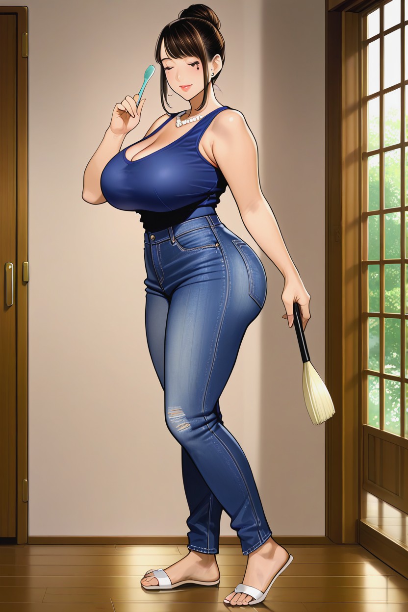 Wooden Floor, Black Skirt, Massive Breasts Porno MILF IA
