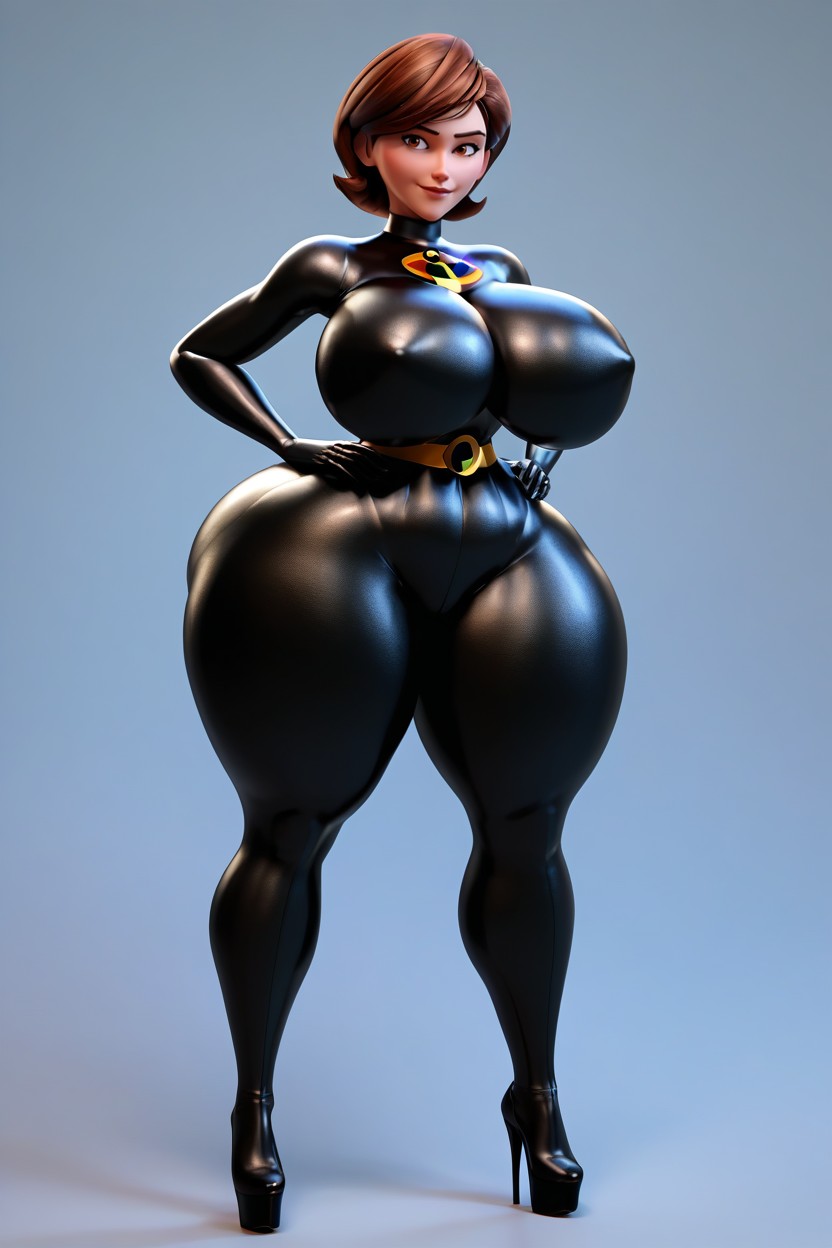 Helen Parr From The Incredibles, Simple Grey Background, Standing Legs Spread MILF AI Porn