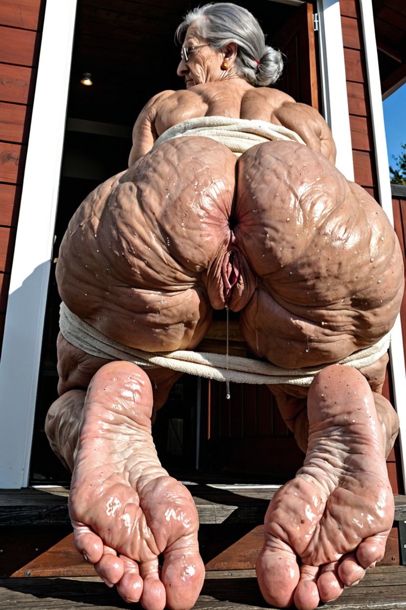Farm, At The Entrance To A Traditional Russian Banya, Pale White Russian Skin MILF AI Porn