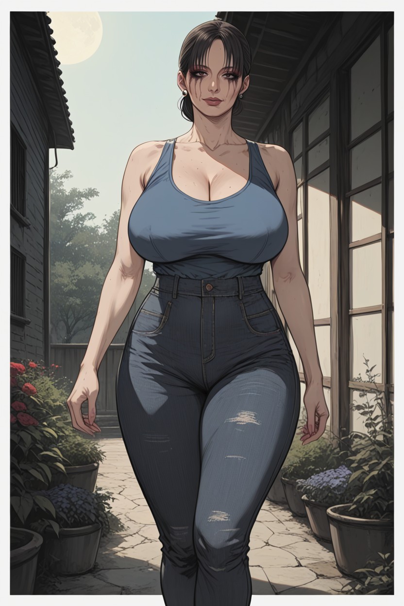 In Garden Of House, Black Skirt, Poor Light MILF AI Porn