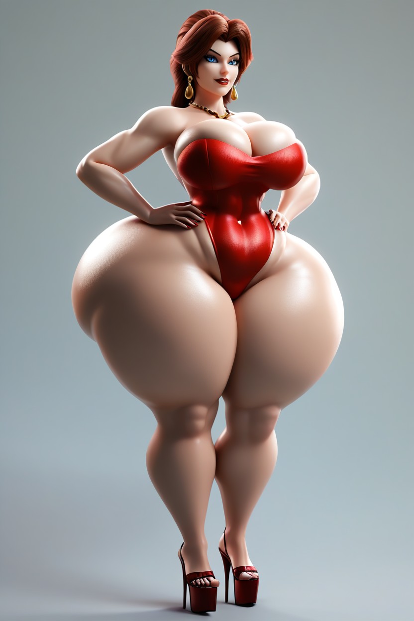 Blue Eyes, Hyper Bubble Butt, Dark Red Platform High Heels MILF AI Porn