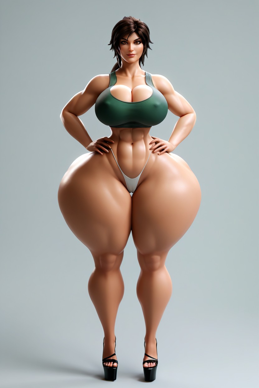Standing Legs Spread, Green Cropped Tank Top, Cleavage MILF AI Porn