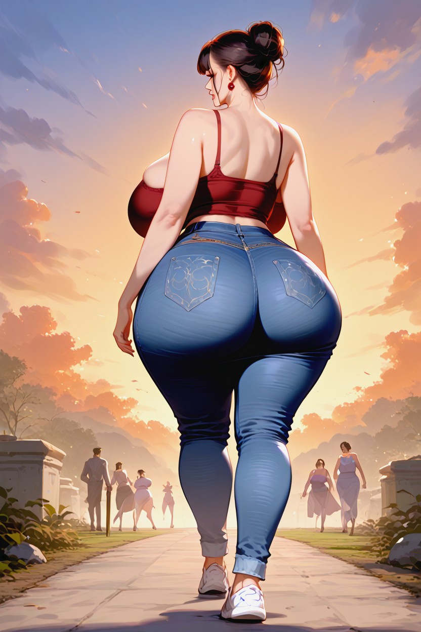 Running In Ground, Blue Sleeveless Blouse, Stunning Image Porno MILF IA