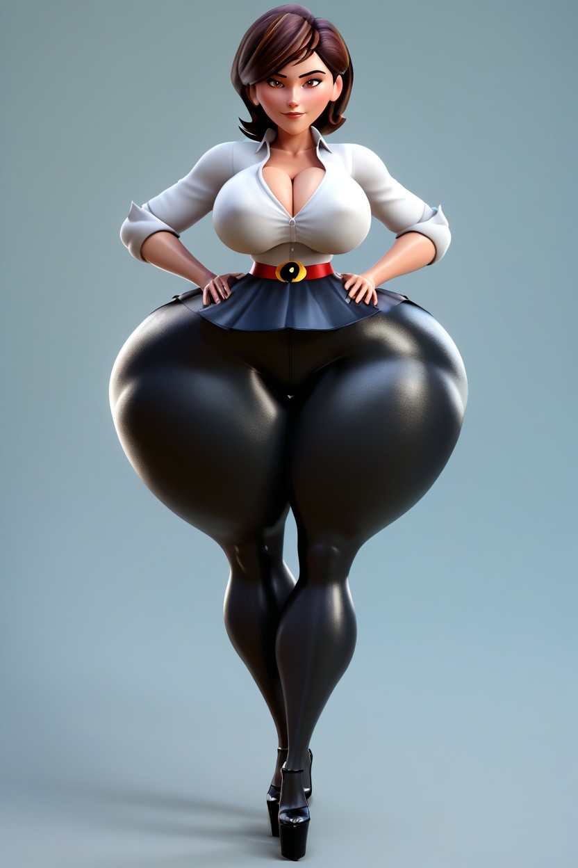 Disproportionately Large Butt, Extreme Hyper Ass, Office Shirt MILF AI Porn