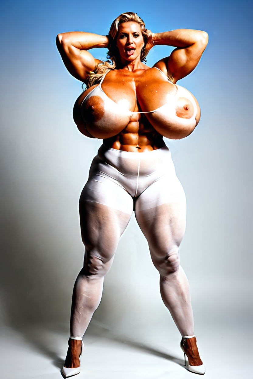 Lifting Her Leg To Reveal The Entire White Pantyhose, Bodybuilder, With Thick Arms MILF AI Porn