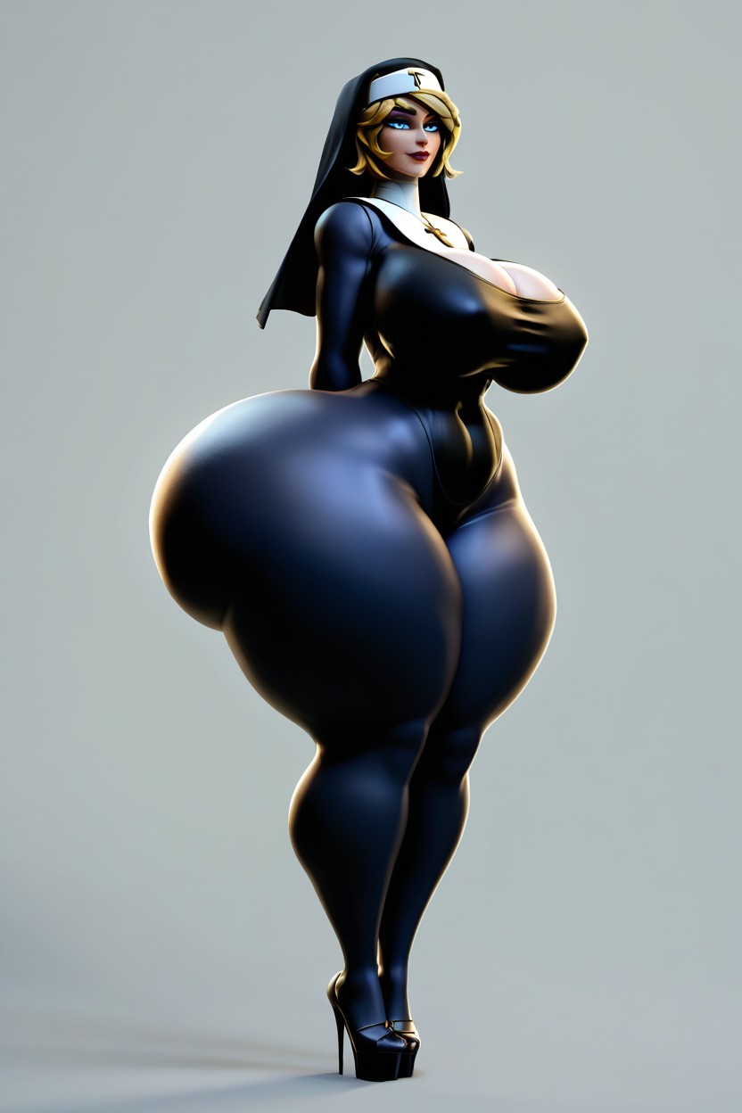 Simple Grey Background, Giant Fake Butt, Huge Bbl MILF AI Porn