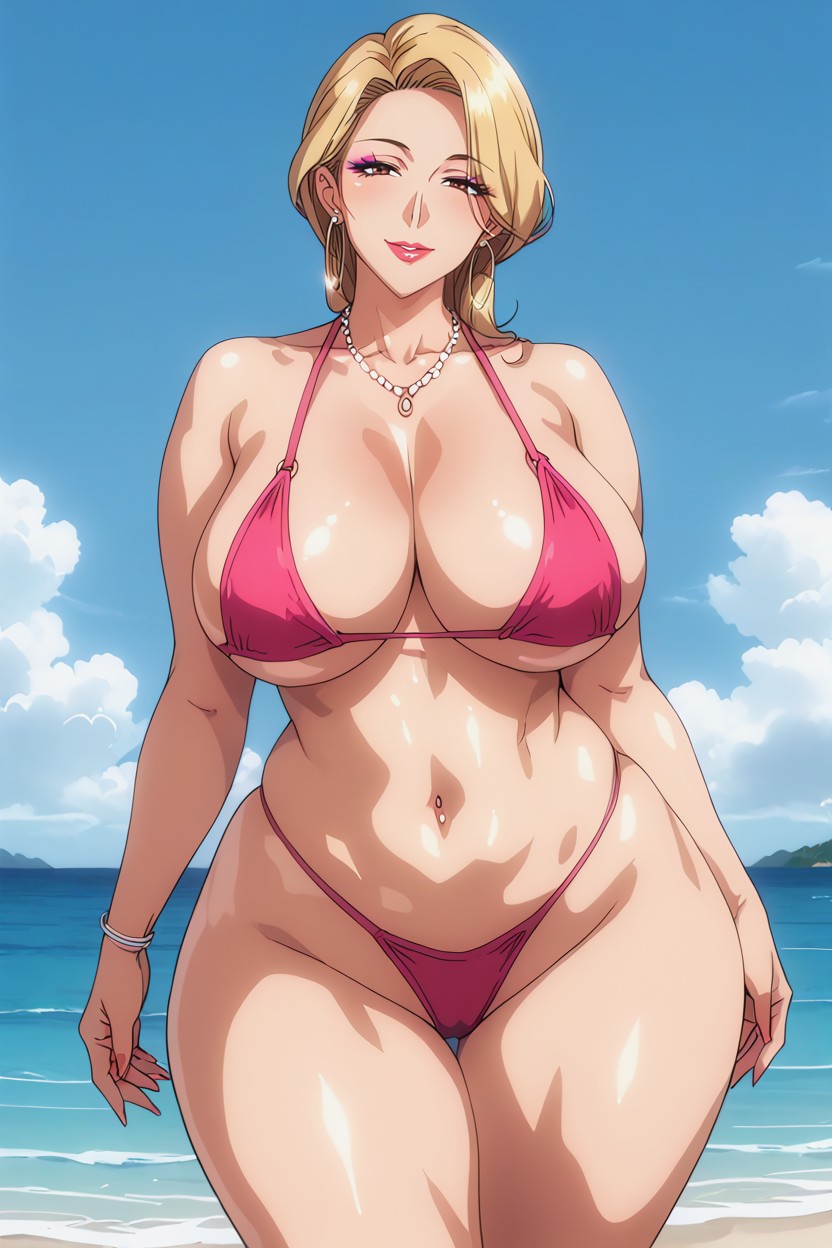 Sexy Pose, Seductive, Cleavage MILF AI Porn