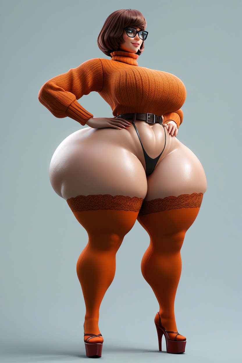 Standing Legs Spread, Extremely Waist, Orange Platform High Heels Porno IA MILF