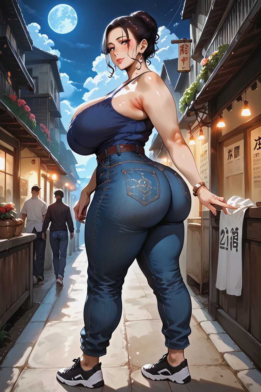 Blue Sleeveless Blouse, Stepmom Distinctly Thick, Detailed Illustration MILF AI Porn