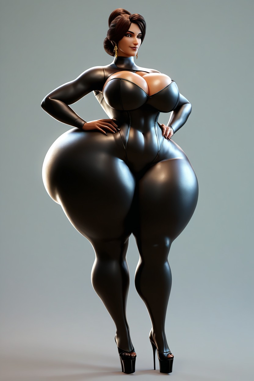 Extremadamente Pesado En La Parte Inferior, Hair Bun, Extremely Curvy Porno MILF IA