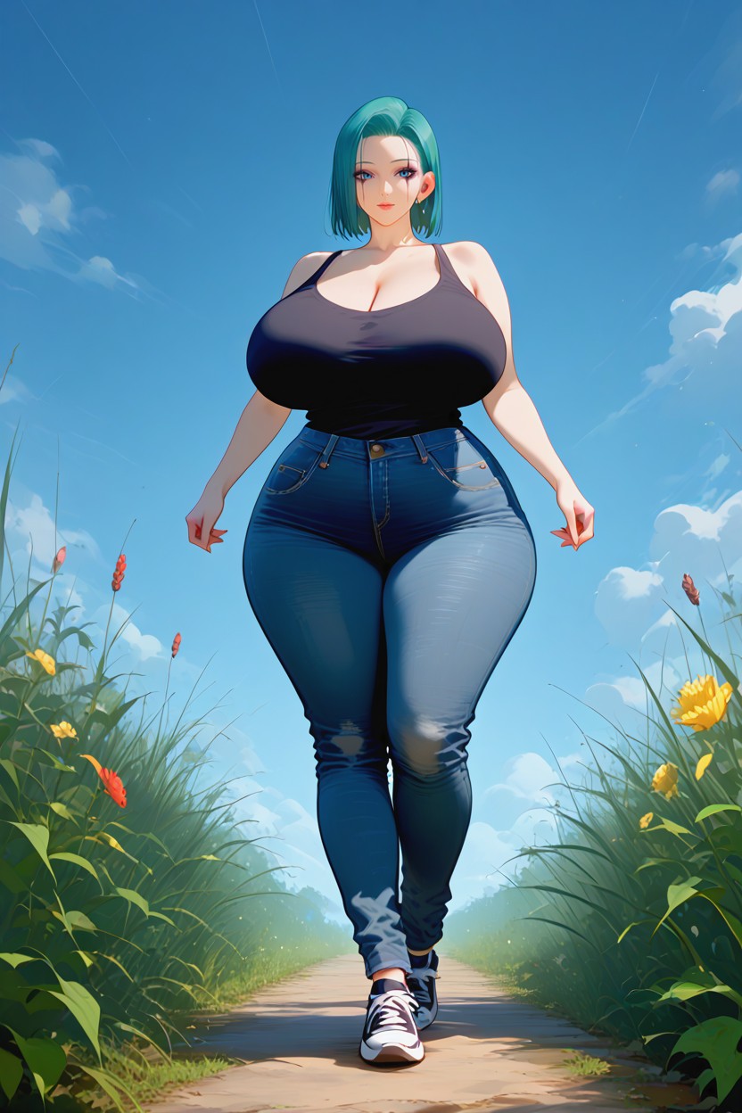 Heavily Makeup Ruined, Tall Grass, Bulma Chichi Android MILF AI Porn