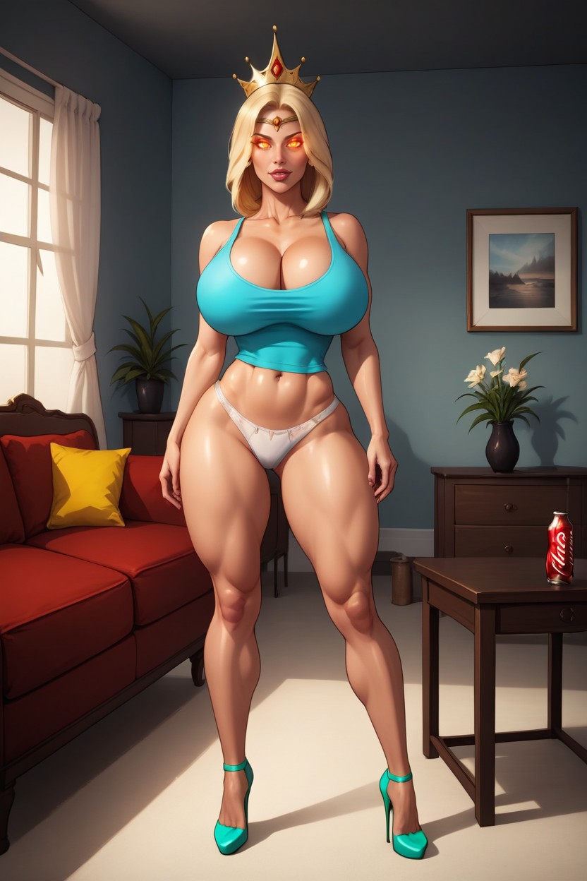 Light Blue Tank Top, Hypnosis , Very Lowcut Pastille White Panties MILF AI Porn