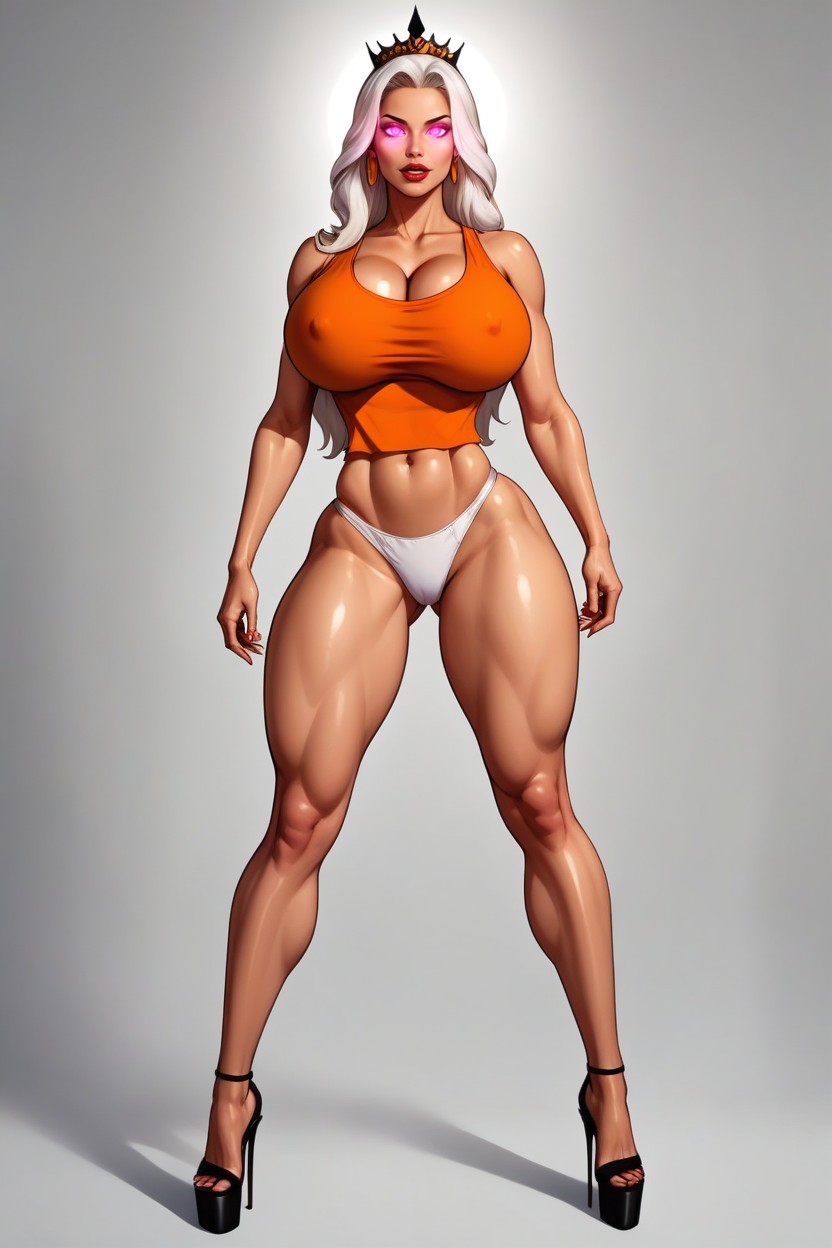 Large Breasts, Very Lowcut White Panties, Glowing Dark Pink Eyes MILF AI Porn
