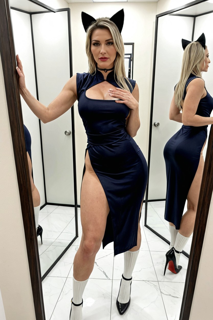 Over Fourty, Glass Reflection, Full Body MILF AI Porn