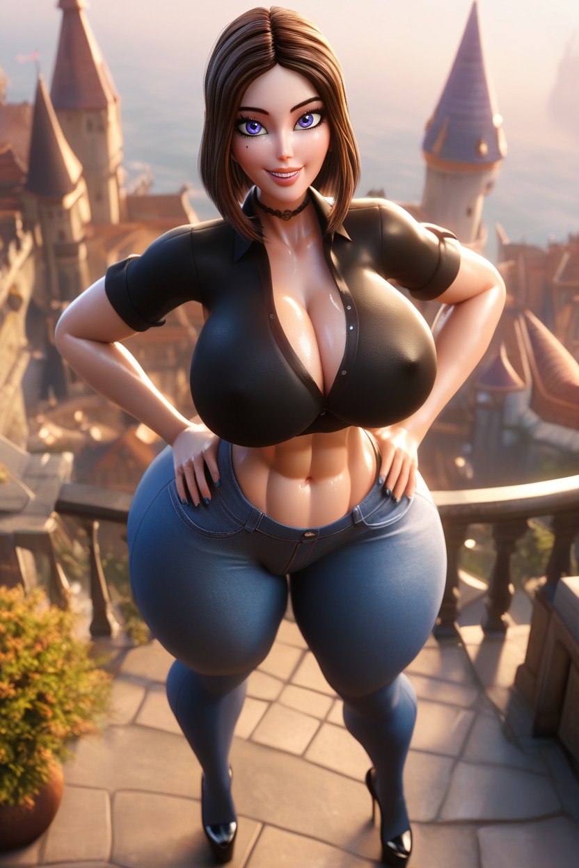 Wide Smile, Very Tall Woman, Sunset MILF AI Porn