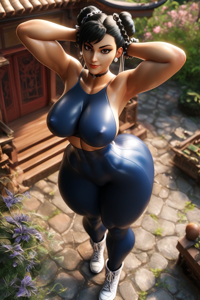Standing Legs Spread, Arms Up, Thick Thighs MILF AI Porn