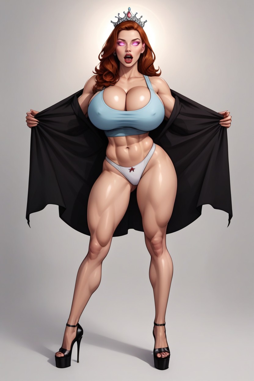 Lots Of Skin Showing, Standing Front Straight With Legs Spread Apart, Corrupted Into An Evil Slutmom Queen MILF AI Porn