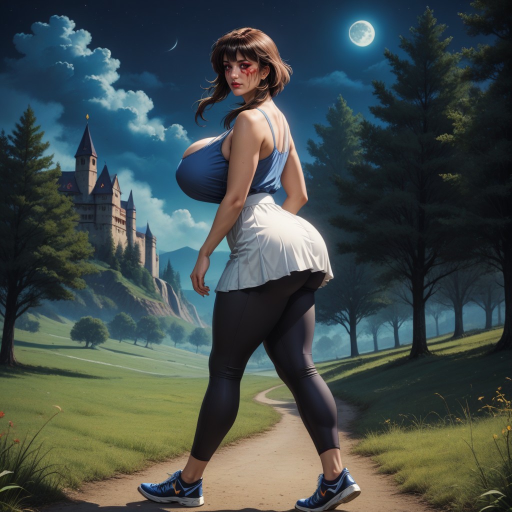 Rounded Ass, Rounded Breasts, At Night MILF AI Porn