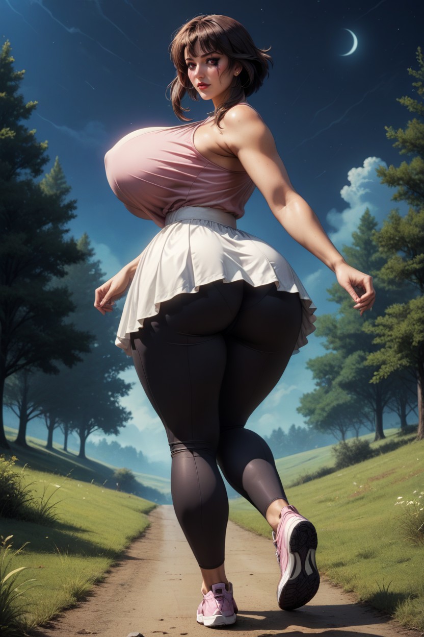 Running In Field, Heavily Makeup, Bouncing Breasts MILF AI Porn