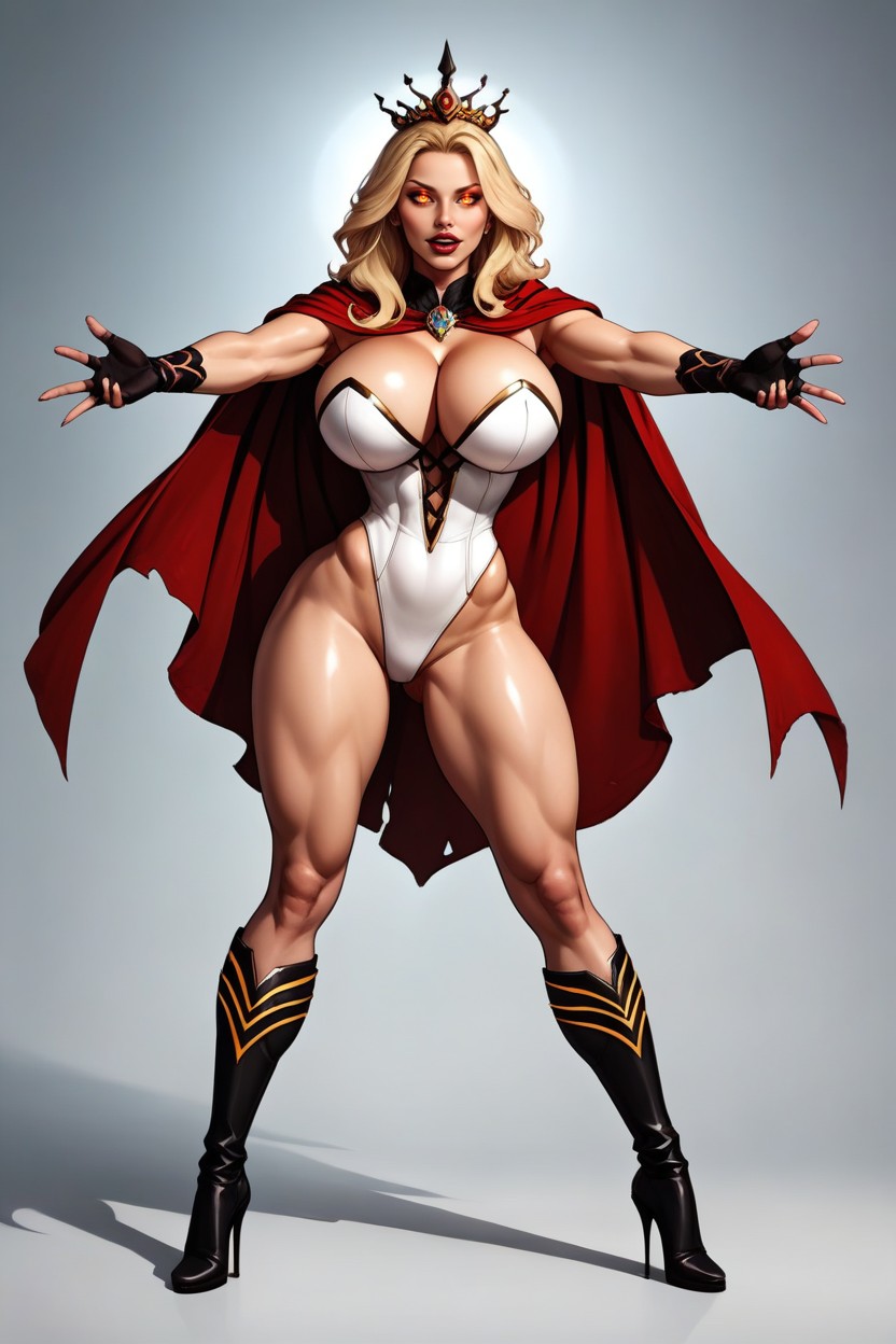 Arms Spread, Detailed Face, Triple Size Breasts MILF AI Porn