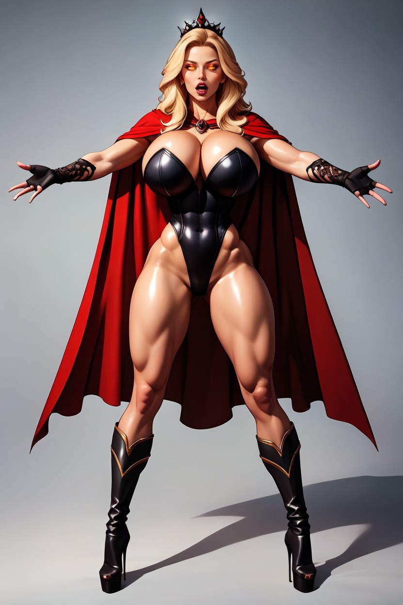 Unmasked, Full Body Standing Fully Straight At Viewer, Large Breasts MILF AI Porn