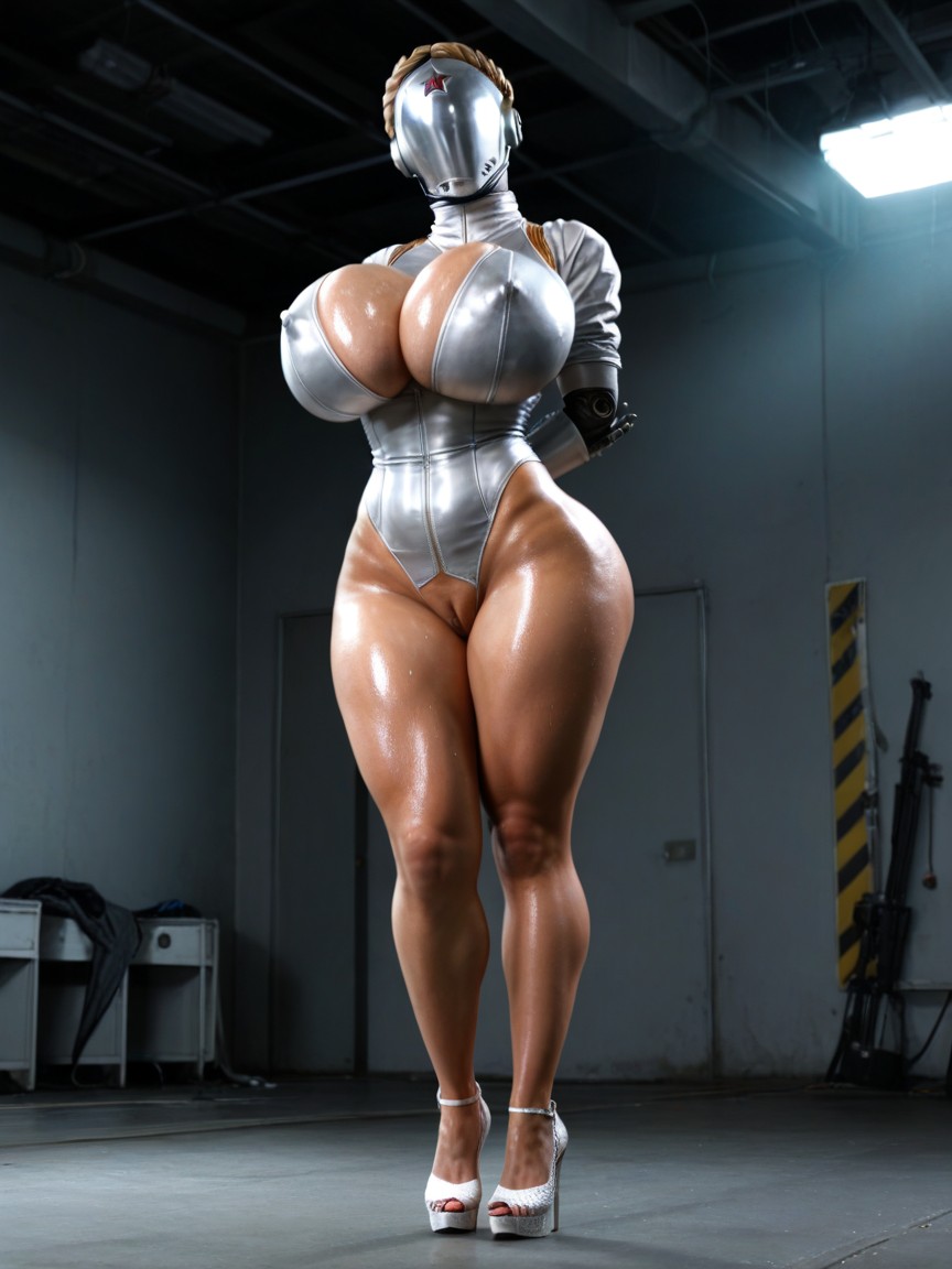 American, Half Metal Skin, Hourglass MILF AI Porn