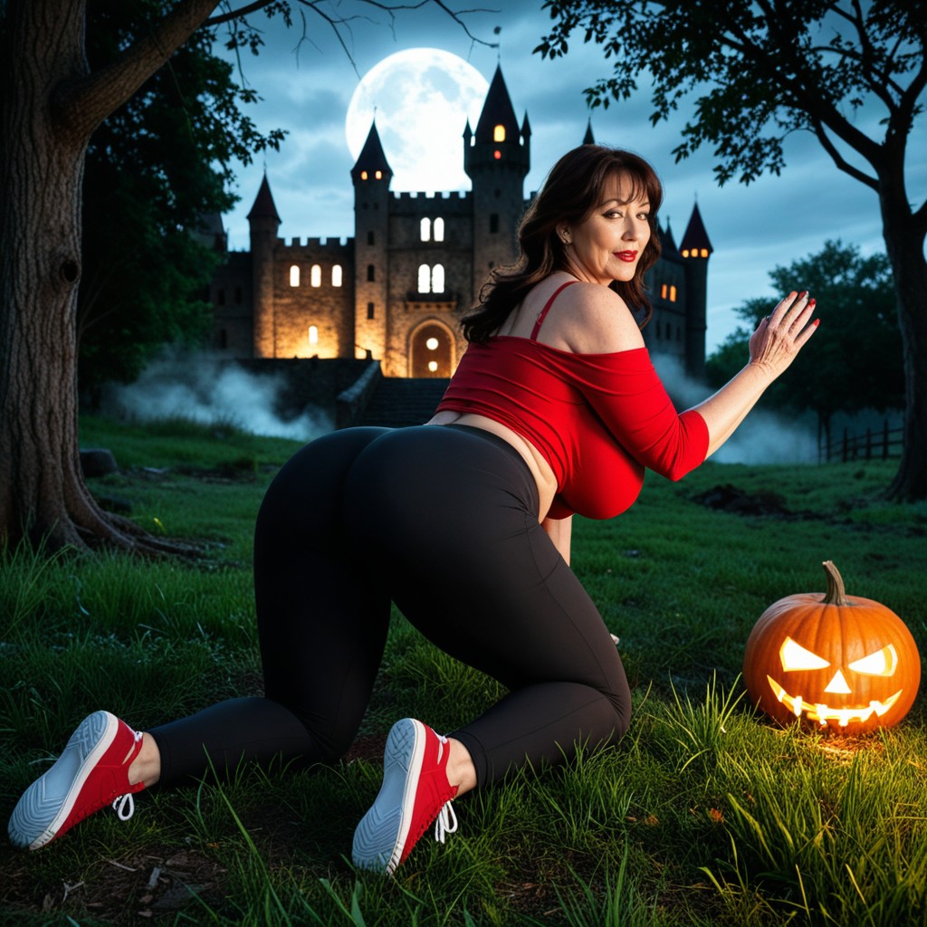 Huge Chest, Dark Night, Black Yoga Pants MILF AI Porn