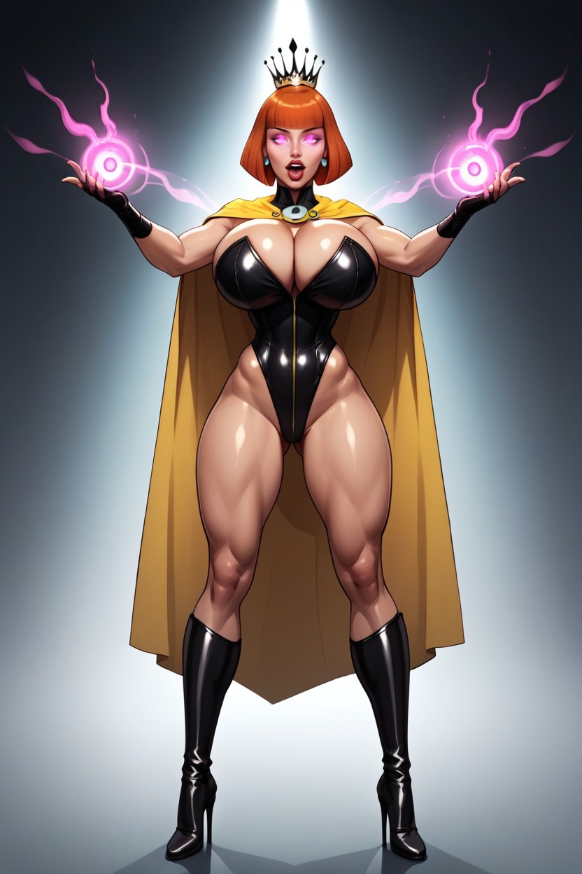 Ultra Detailed, Legs Apart, Fingerless Dark Black Gloves MILF AI Porn