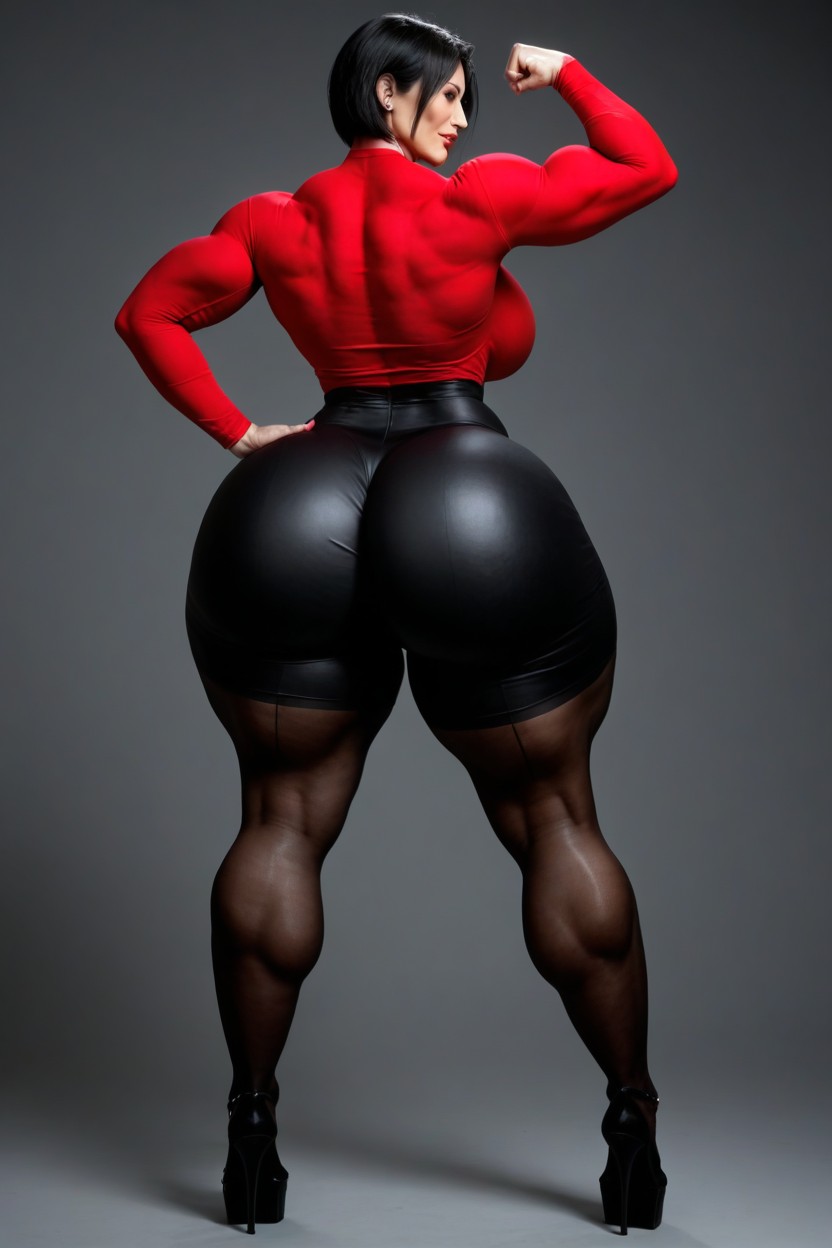 Flexing, Very Wide Hips, Beautiful Face MILF AI Porn