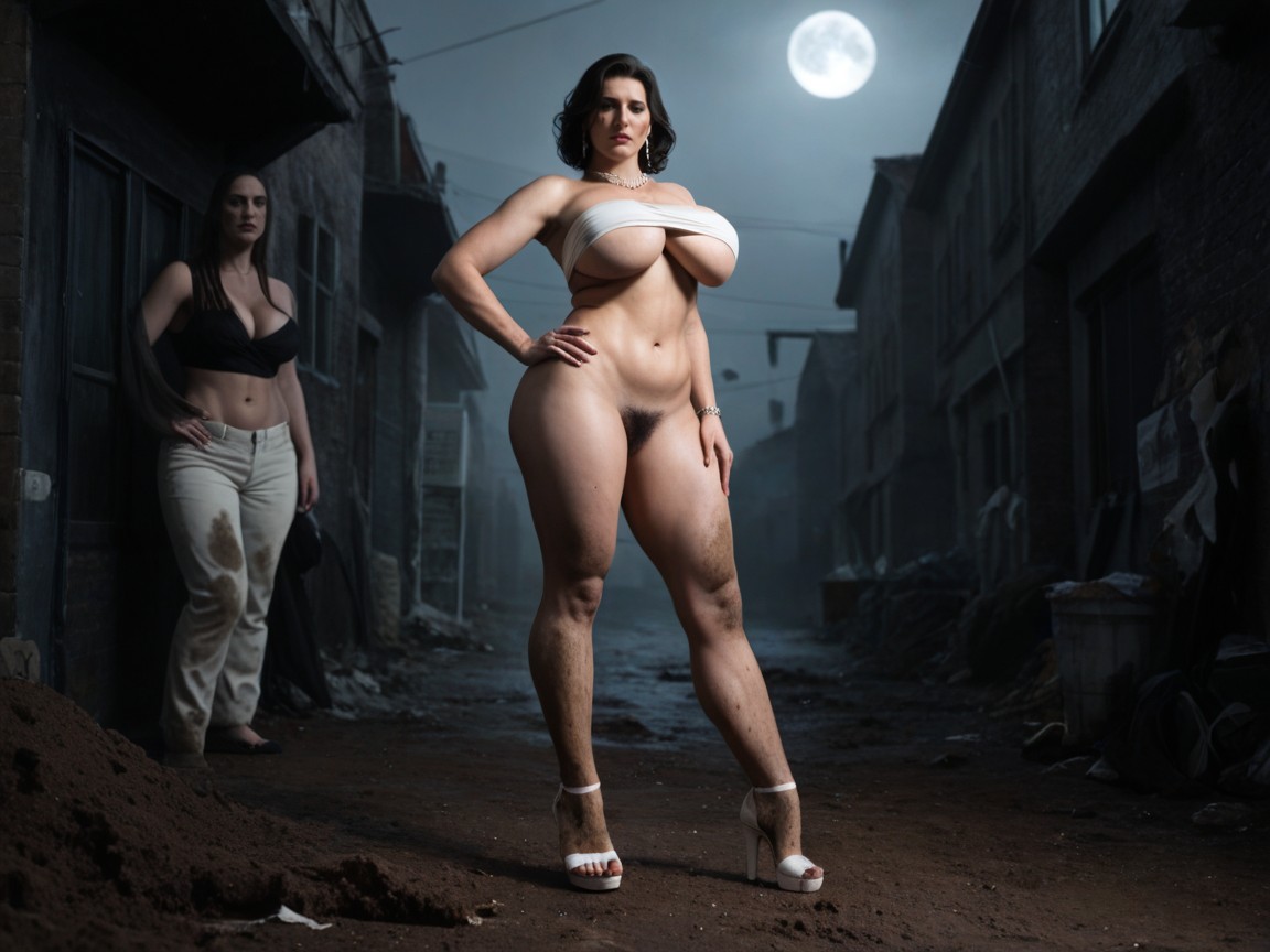 Horror Atmosphere Dirt Ower All Body Men Tuch The Women On Tits And Pussy, Black Hair, Foggy MILF AI Porn