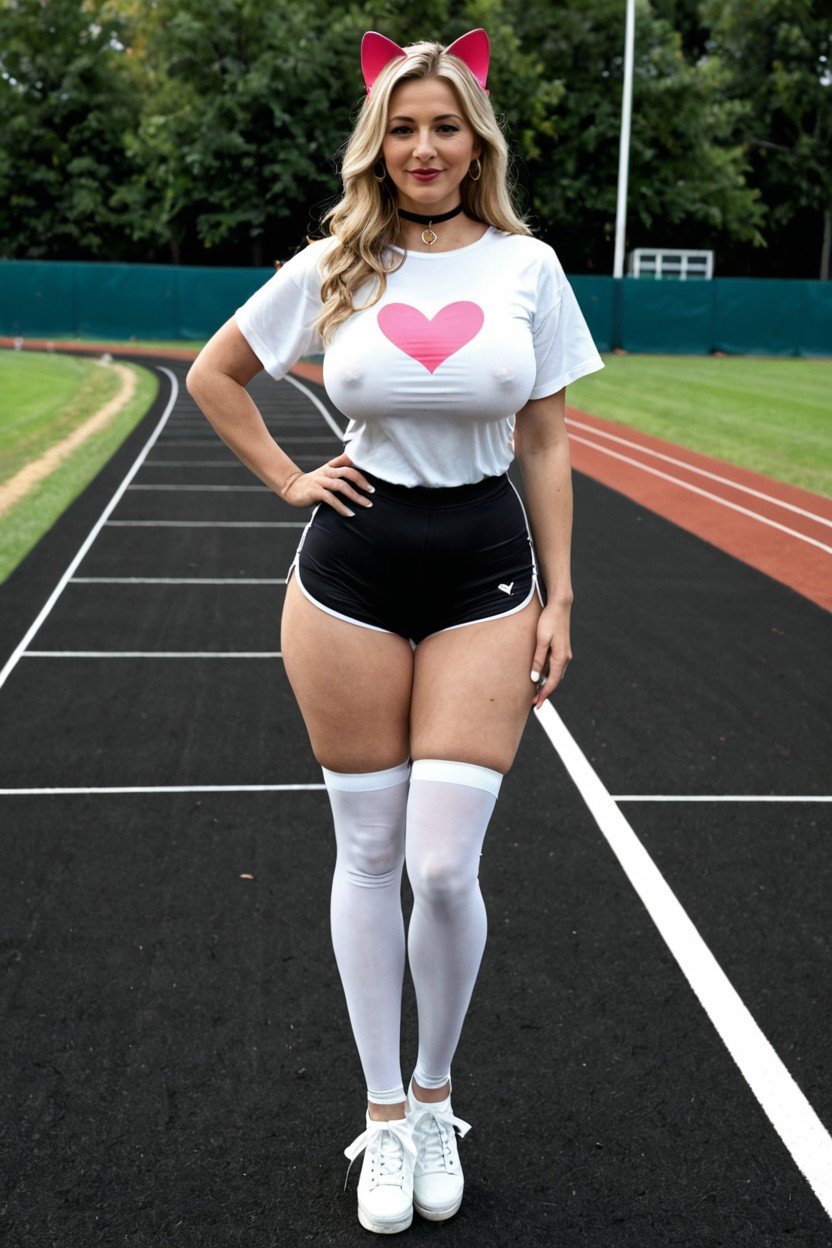 Curvy Body, Wide Hips, Sporty Shorts MILF AI Porn