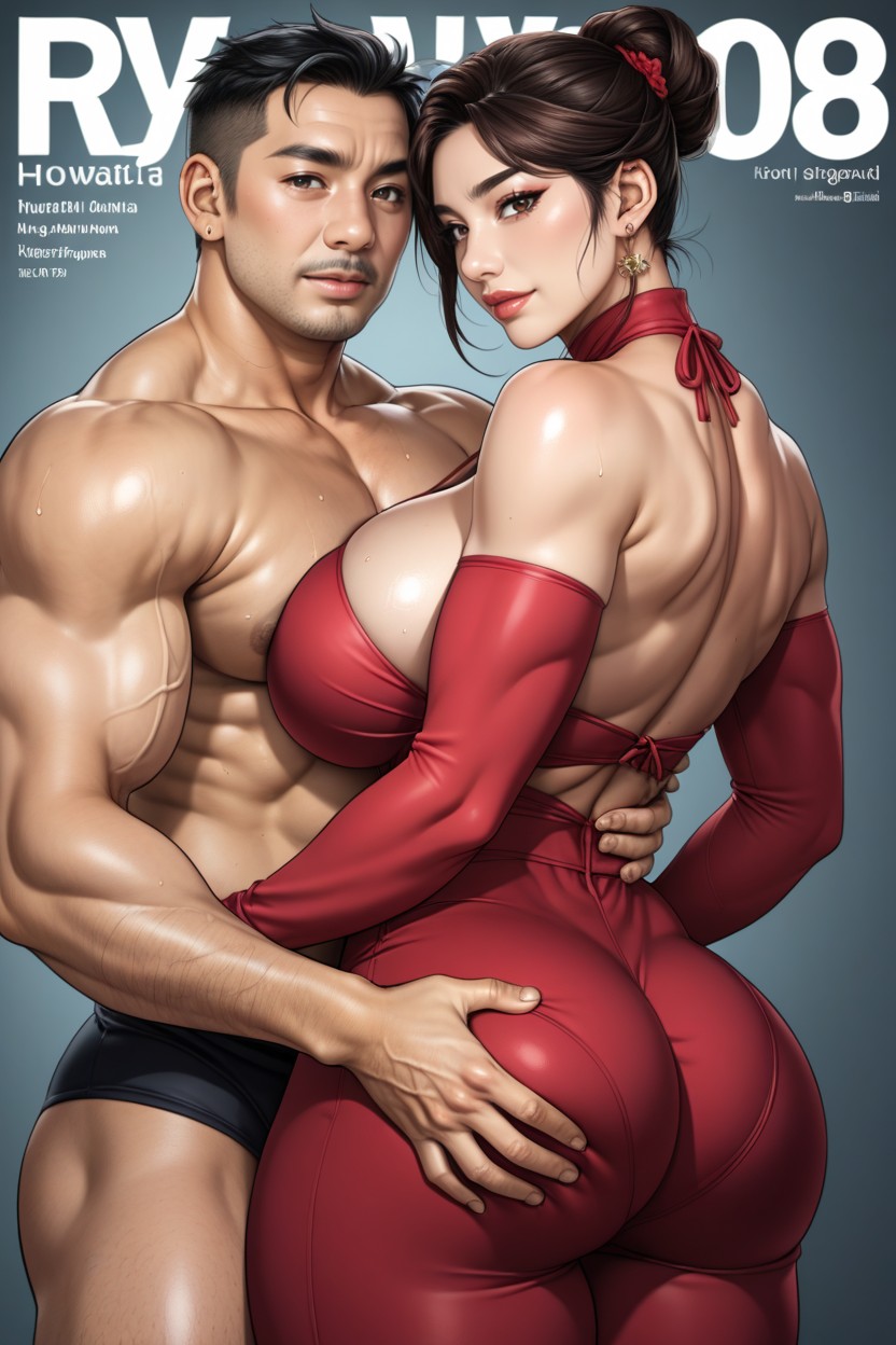 Developed Muscles, Japanese Female Bodyguard, Arms Spread, Super Developed Muscle Groups MILF AI Porn