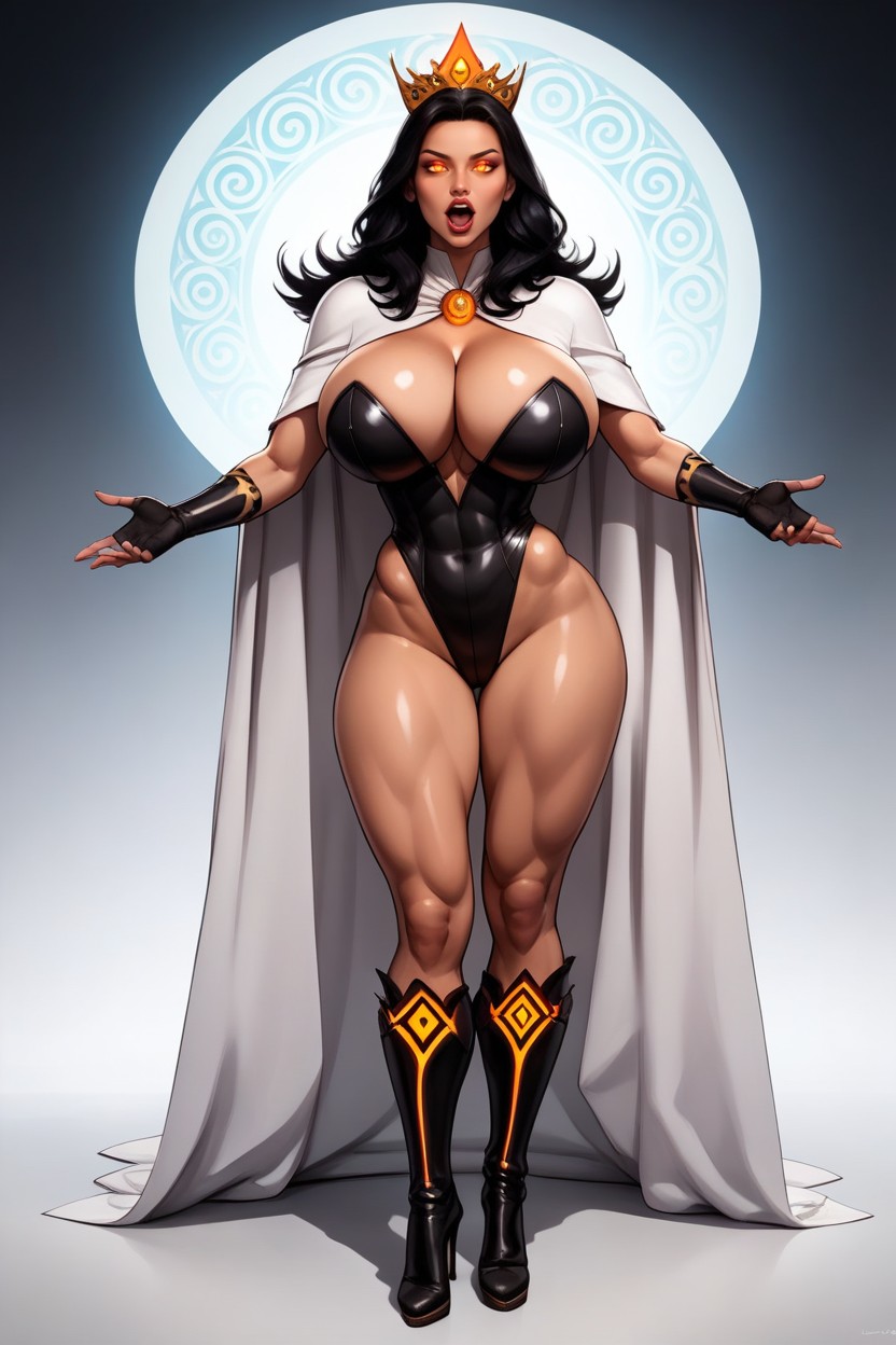 Standing Full Straight With Legs Spread Apart, Cleavage, White Cape MILF AI Porn