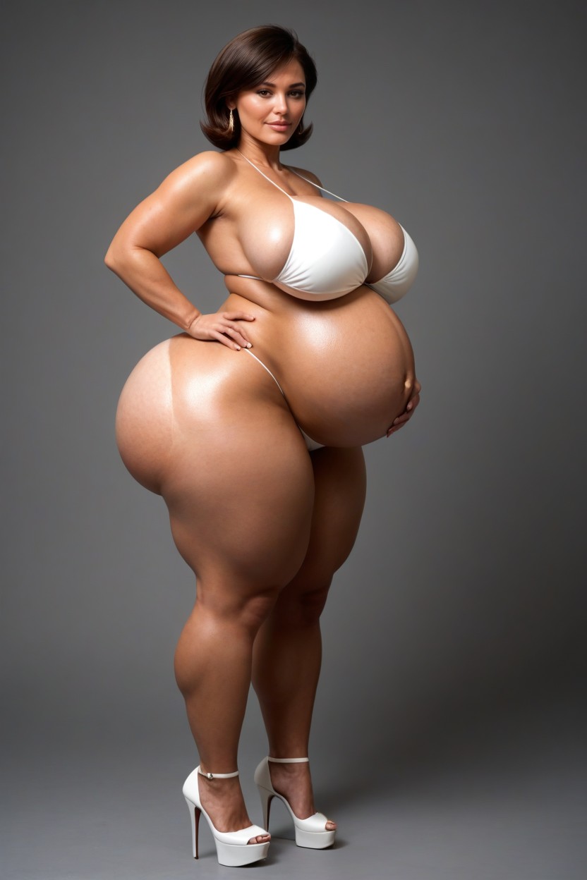 White Platform High Heels, Very Tall Woman, Very Curvy MILF AI Porn
