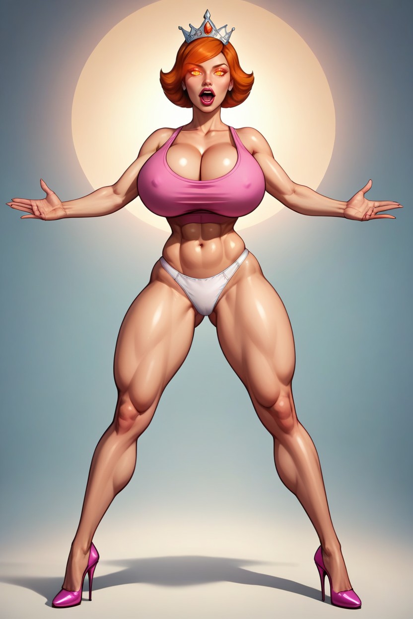 Front View, Bimbo, Full Body Standing Fully Straight At Viewer MILF AI Porn