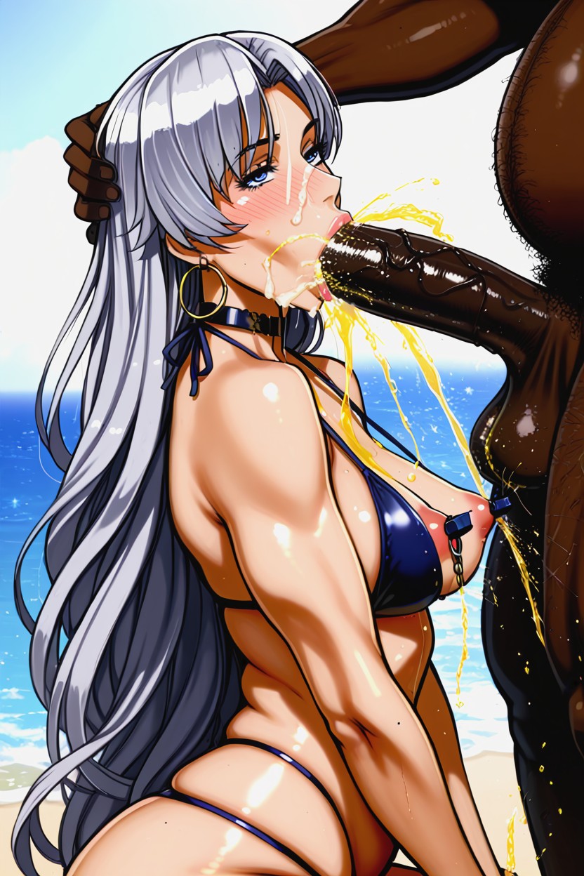 Huge Muscular Naked Charcoal Black Man Fucking Her Mouth, Cum In Hair, Silver Hair MILF AI Porn