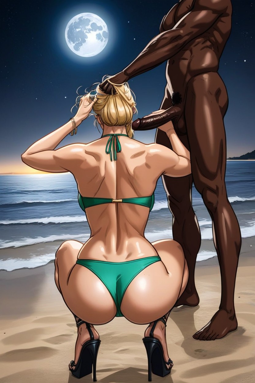 Beach, Small Breasts, Night MILF AI Porn