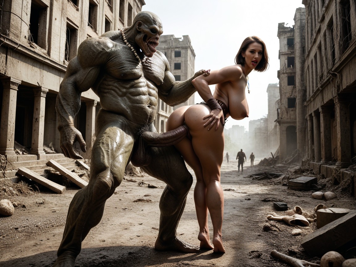 Vietnamese, Enormous Monster Hyper Tall Monster, Woman Is Fighting Against The Monster MILF AI Porn