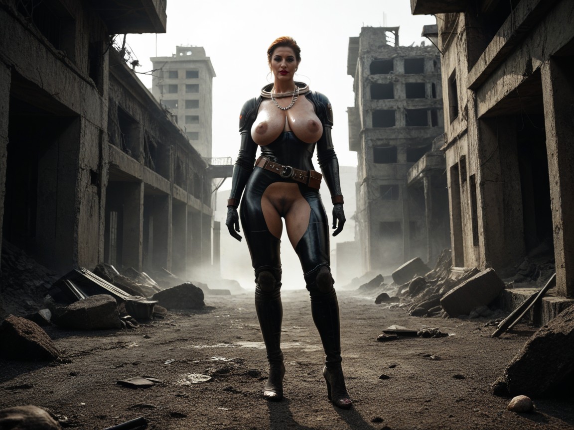 Large Puffy Nipples, Ruins Of Buildings, Cinematic MILF AI Porn