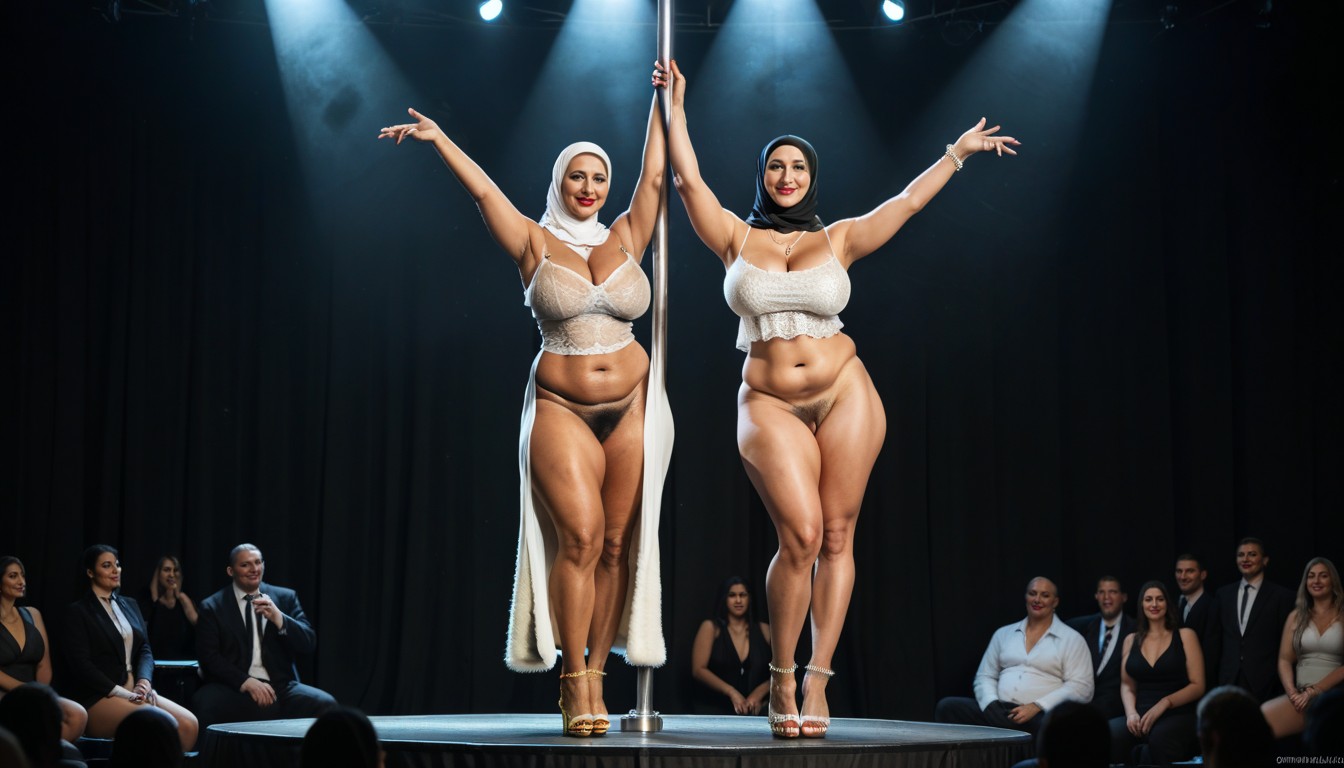 Both Wearing Hijab, All Shaved Pussy, Ssbbw Fat Obese Milf MILF AI Porn