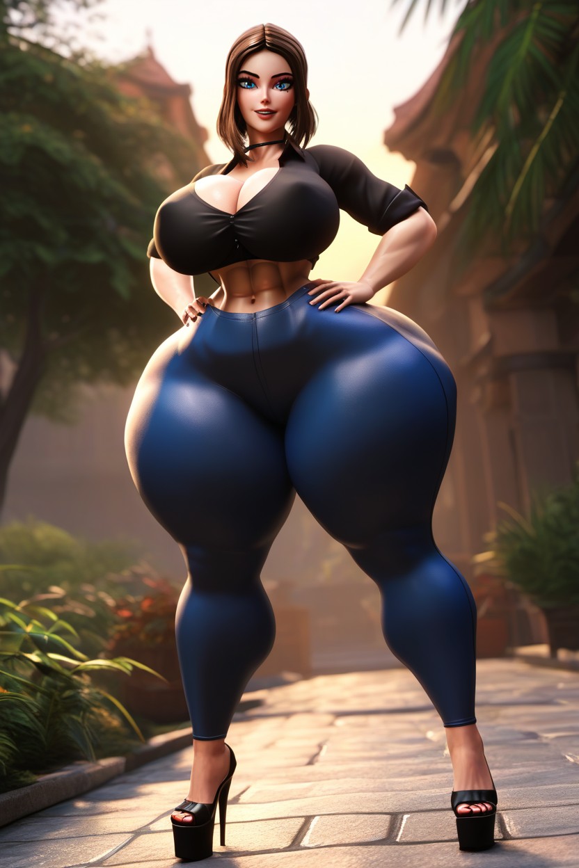 Brown Hair, Extremely Wide Hips, Tight Clothes MILF AI Porn
