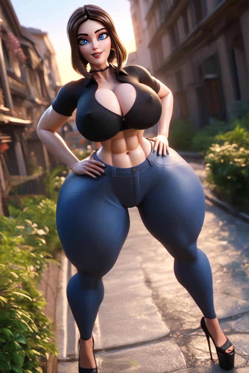 Enormous Ass, Colossal Breasts, Very Thick Thighs MILF AI Porn