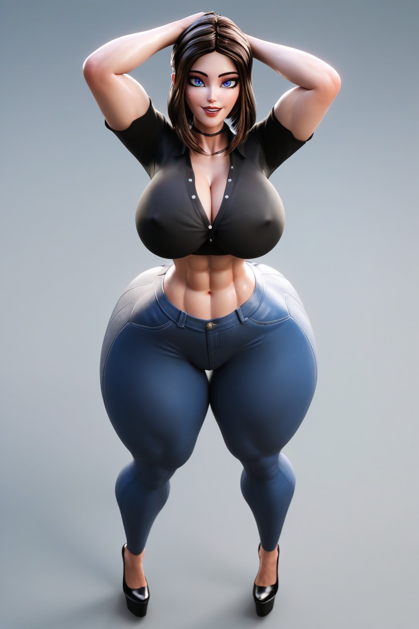 Very Thick Thighs, Arms Up, Extremely Large Ass MILF AI Porn