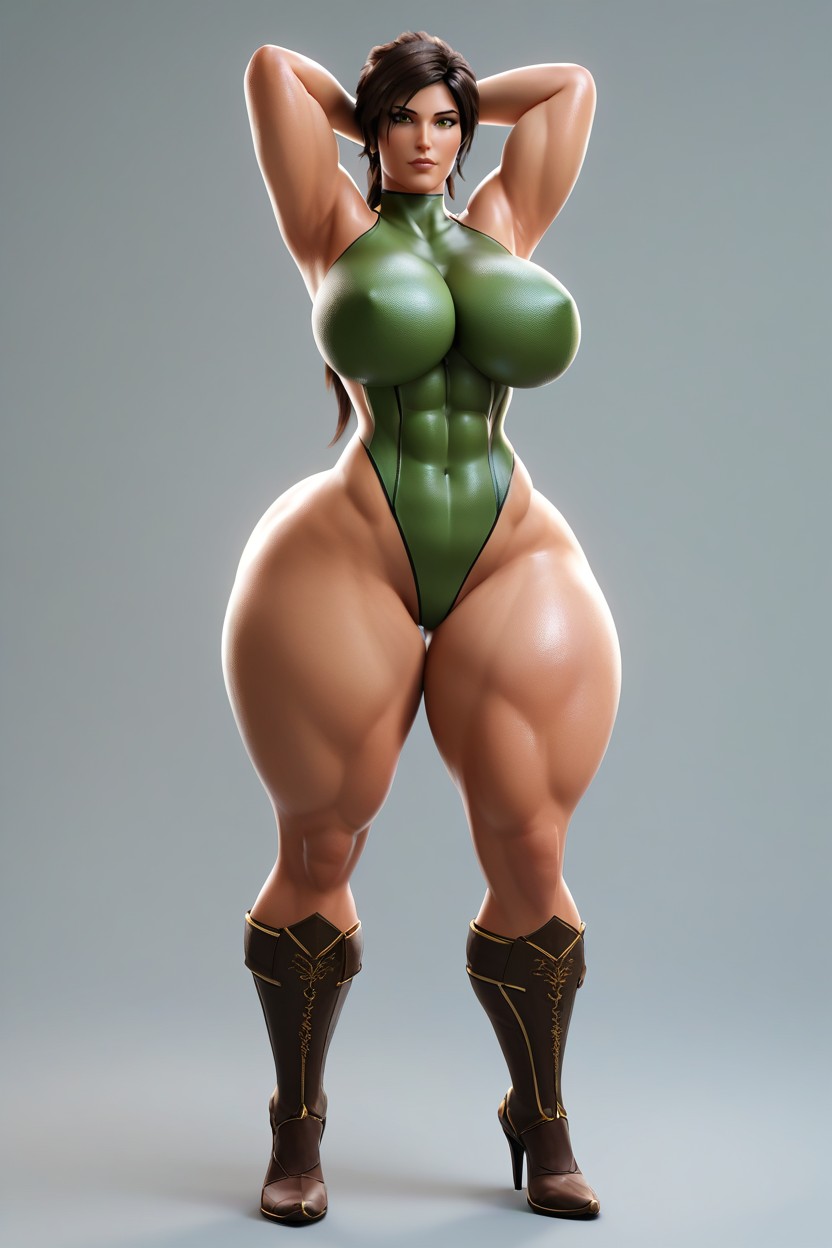 Simple Grey Background, Thick Thighs, Large Breast MILF AI Porn
