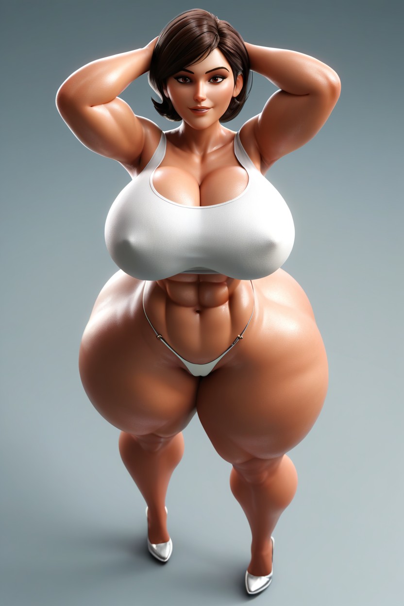 Perfect Eyes, Colossal Breasts, Standing Legs Spread MILF AI Porn