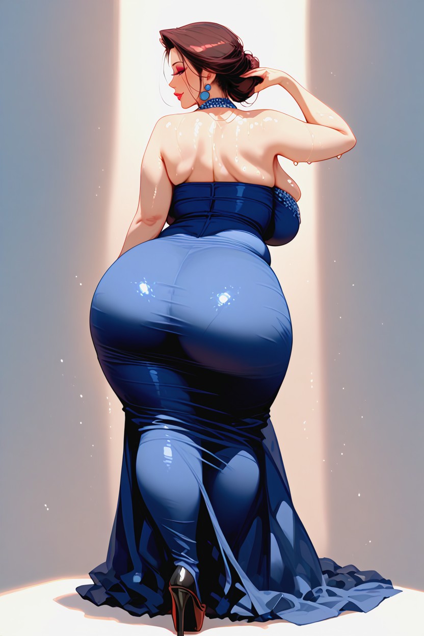 Giant Saggy Breasts, Very Thick Thighs, Glamorous Flashy Face With Deep Features MILF AI Porn