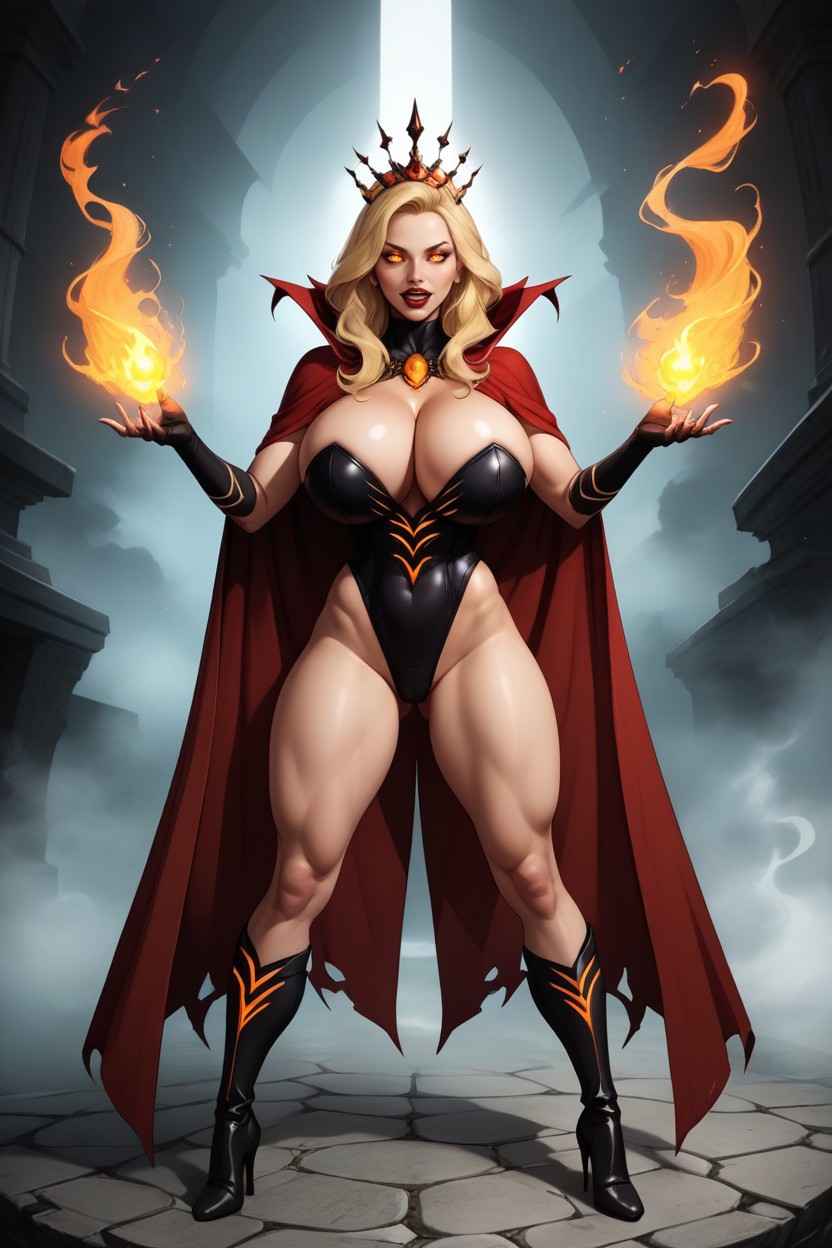 Full Body Shot, Standing Front Straight With Legs Spread Apart, Volumetric MILF AI Porn