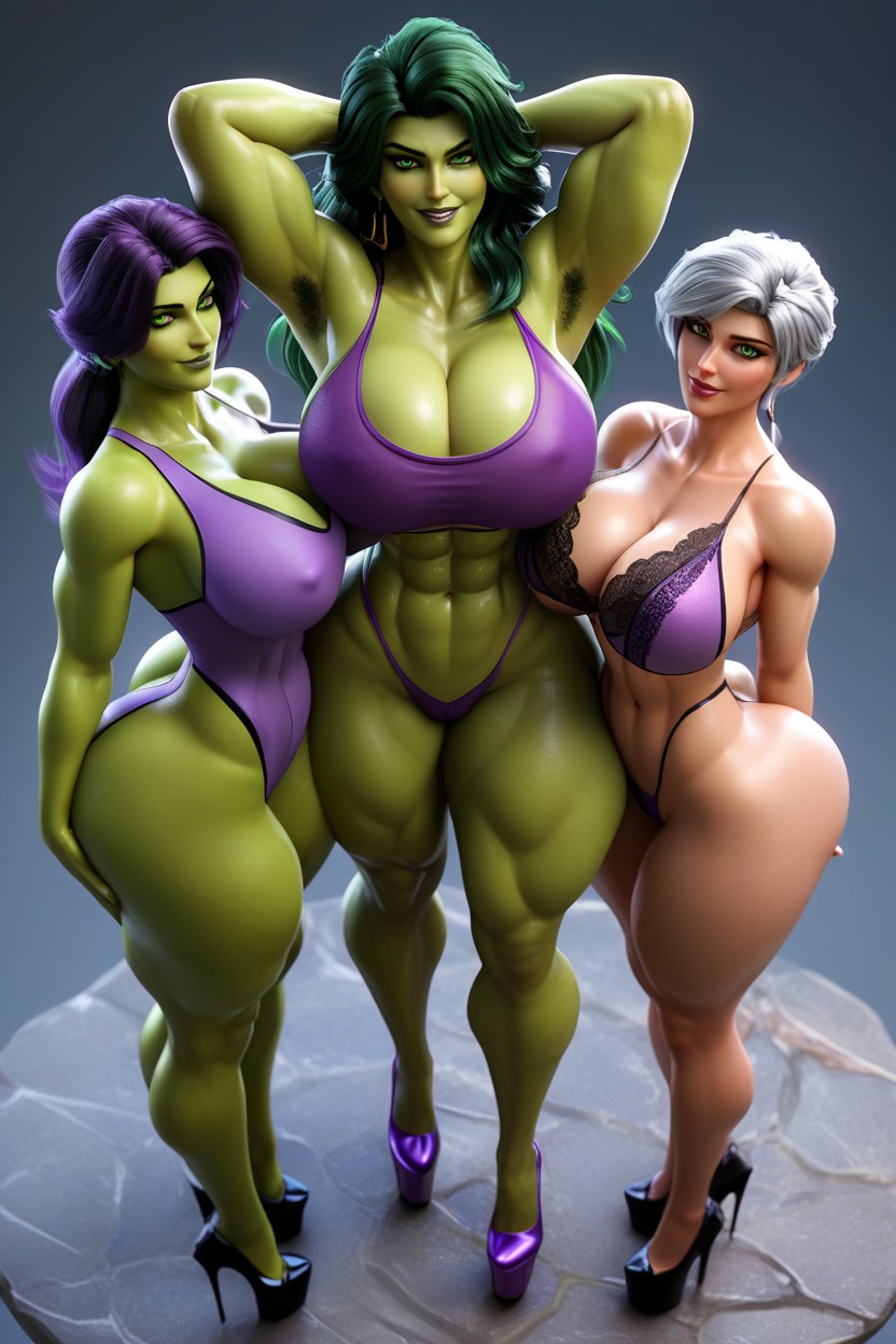 Legs Apart, Green Skin, Extremely Wide Hips MILF AI Porn